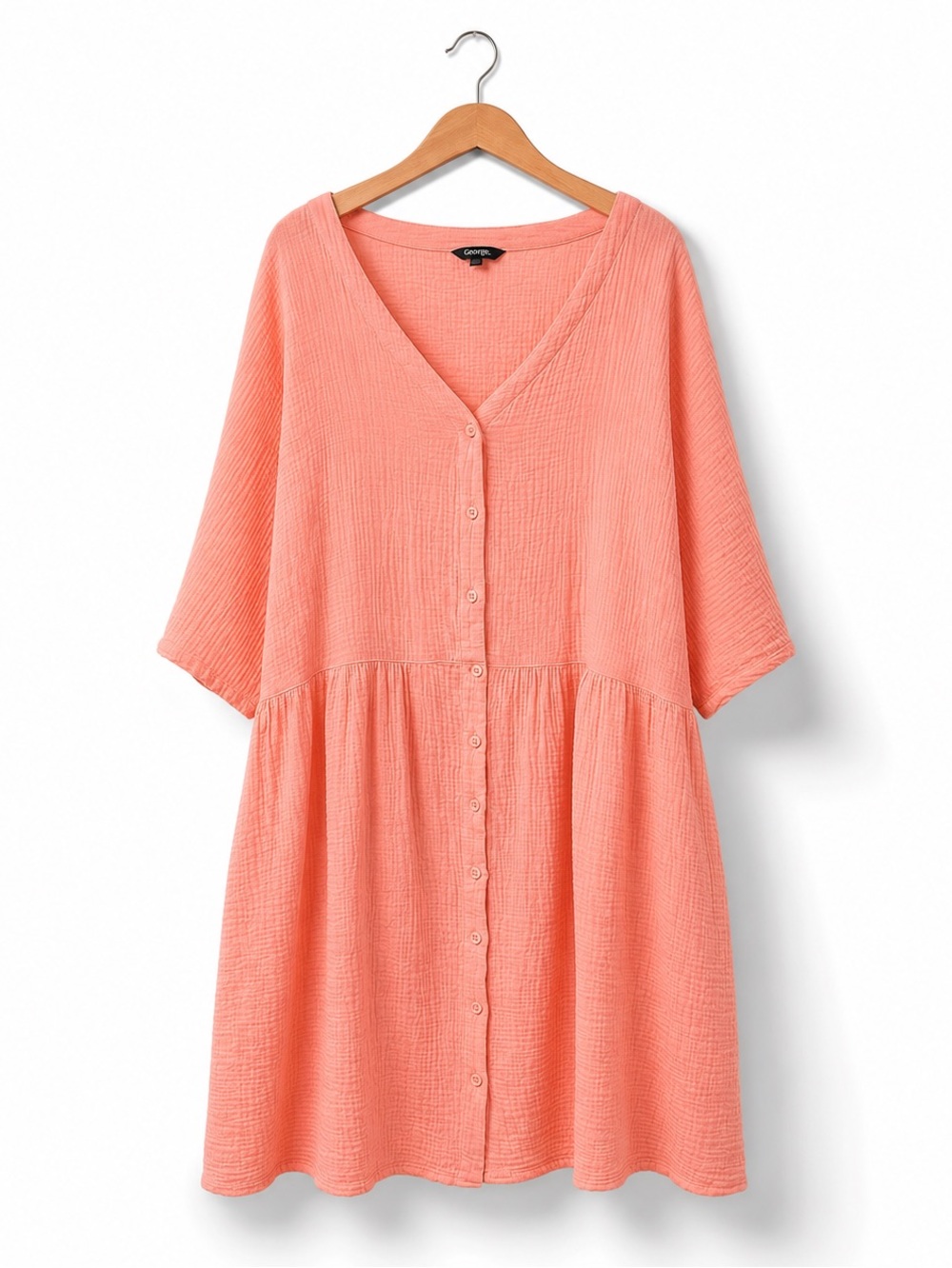GEORGE Plus Cotton Gauze Babydoll Dress 3X Pink Button Front Pockets